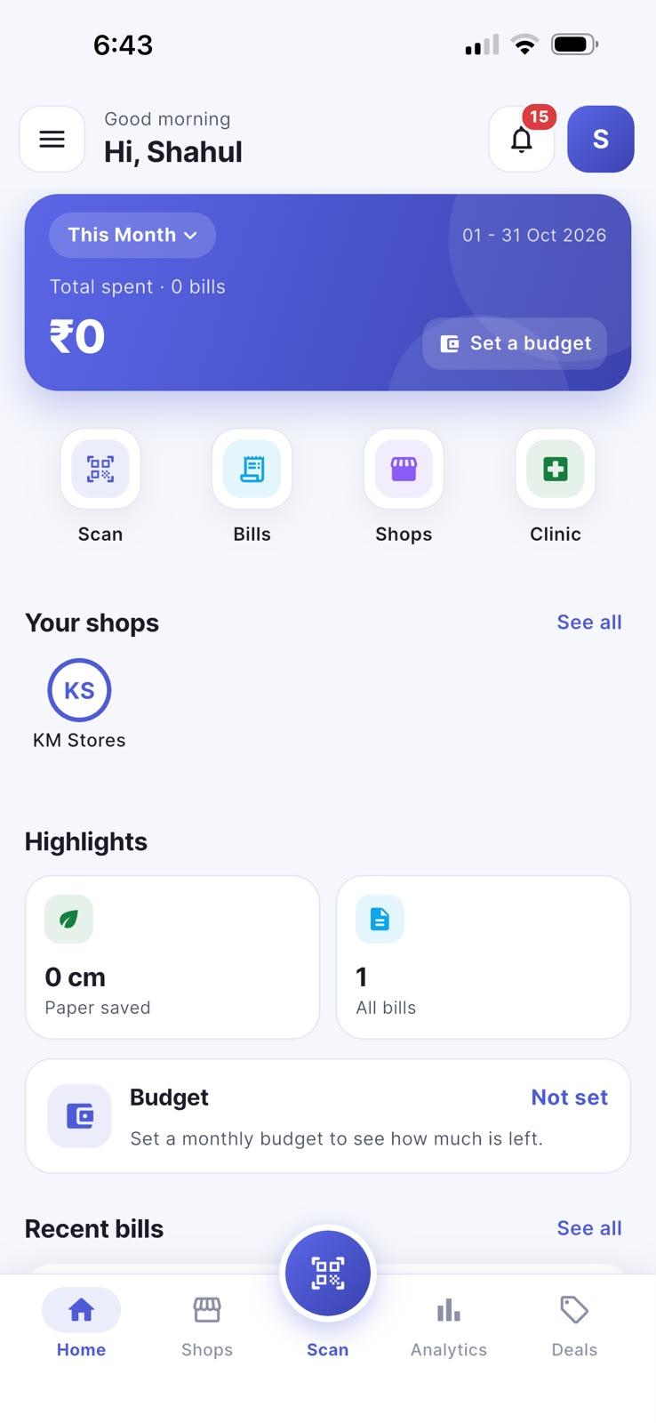 Tukzo Customer App dashboard with recent receipts