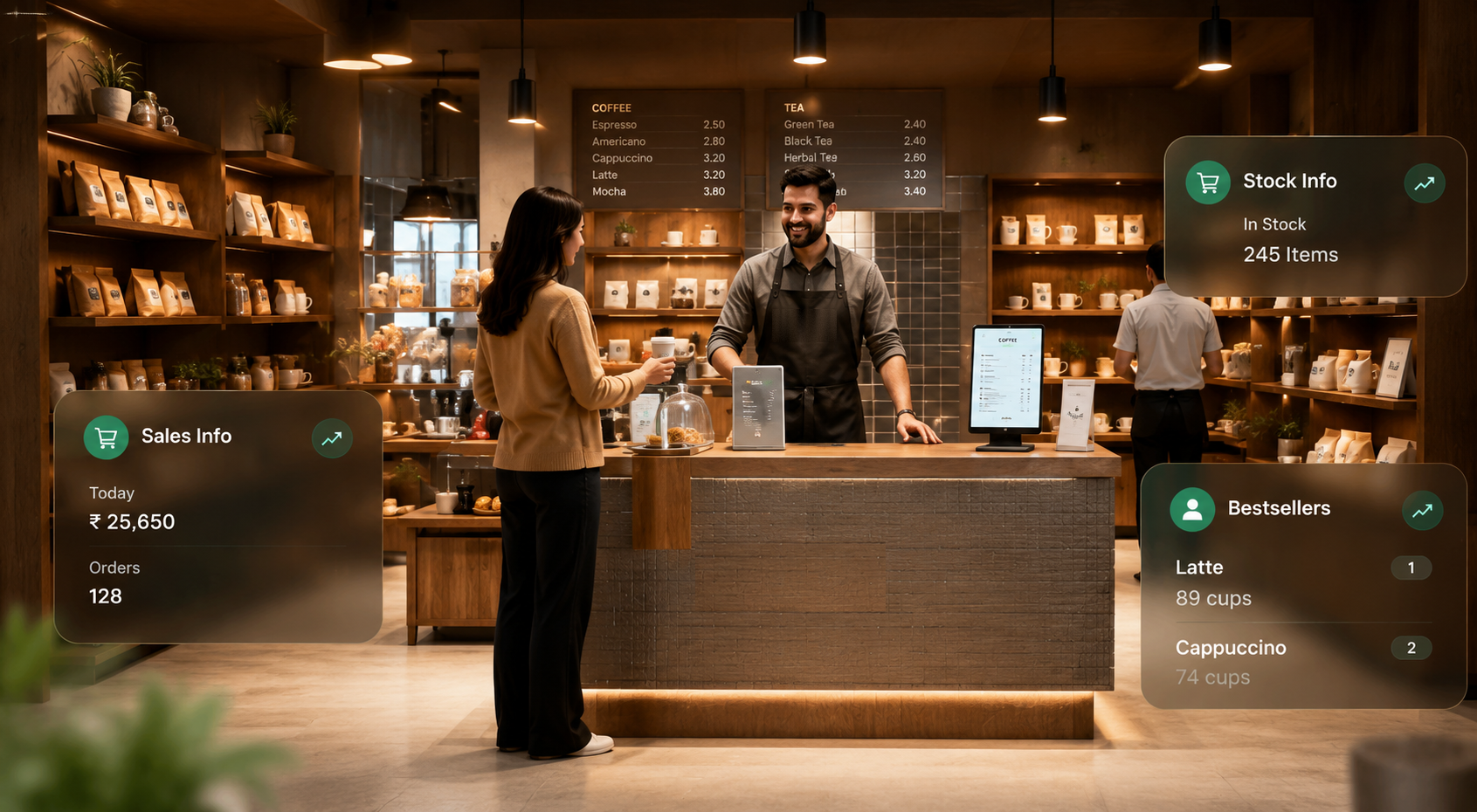Illustration of a shop counter using Tukzo